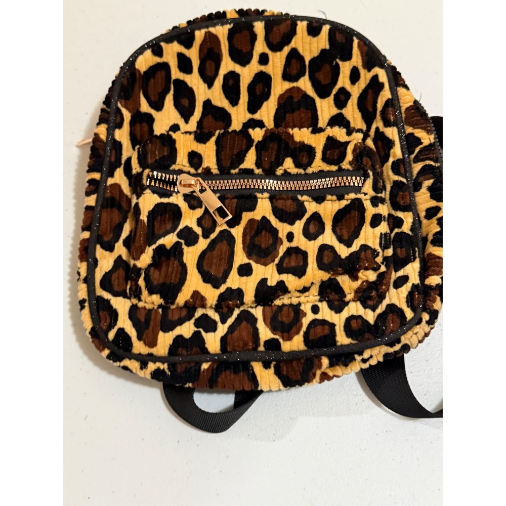 Leopard Print Corduroy Mini Backpack Animal Pattern Rose Gold Hardware Bag